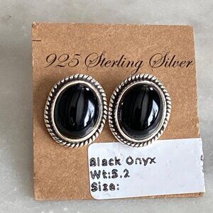 NEW Black Onyx Braided Silver Stud Earrings